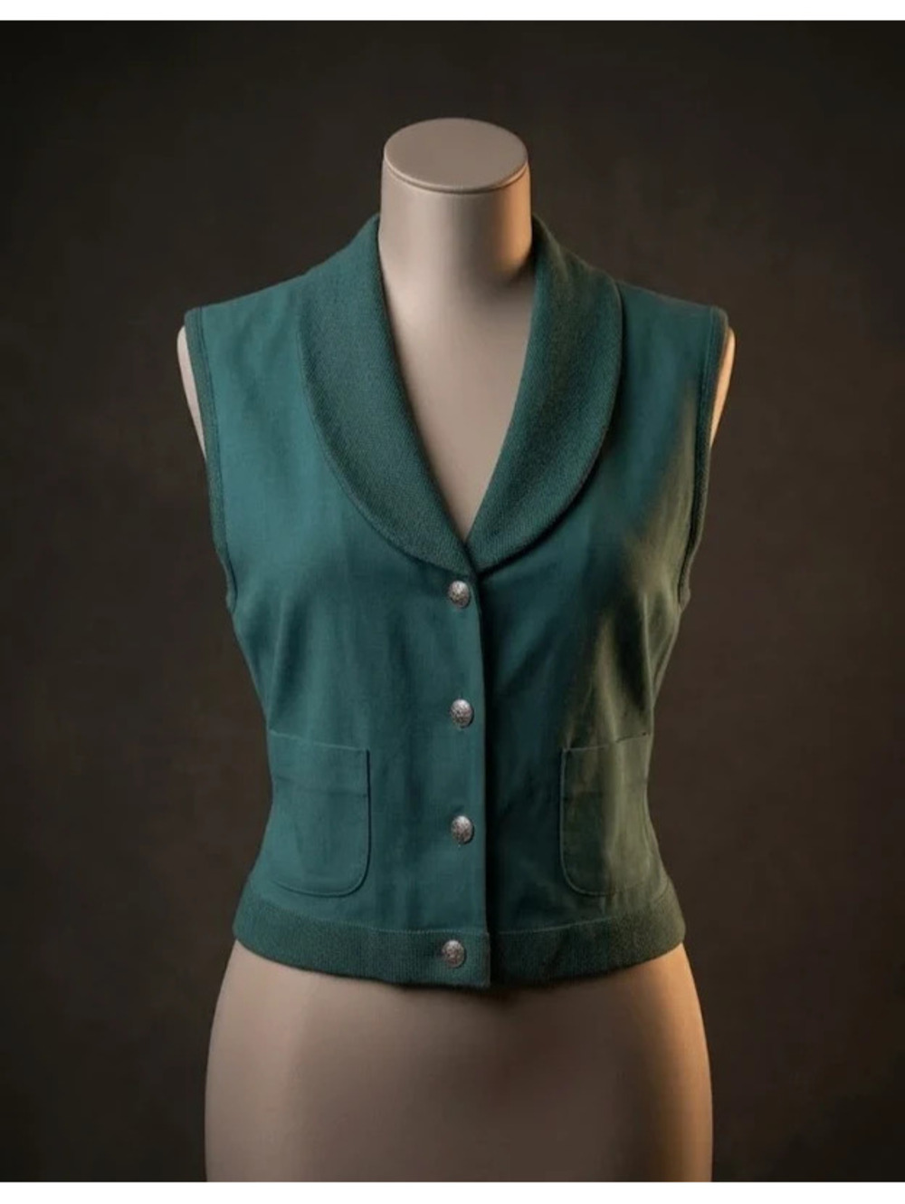 Vintage Miss Dorby Dark Green Collared Button Vest Waistcoat Size 10